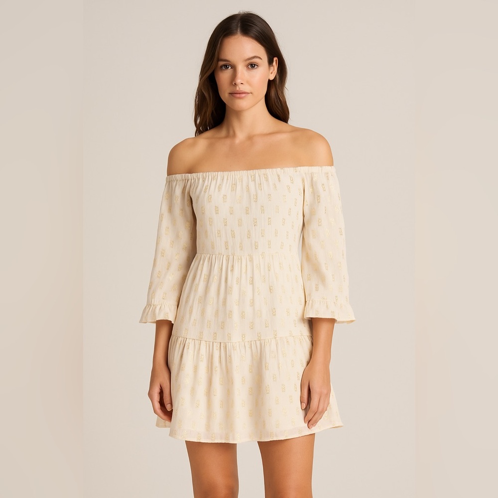 Vineyard Vines *flawed* Lurex‎ Dobby Off The Shoulder Embroidered Dress, XS